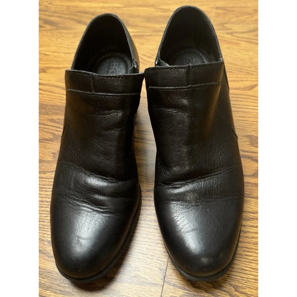 Born Caley Leather Booties Womens 8.5M‎ Dark Brown Stacked Heel
